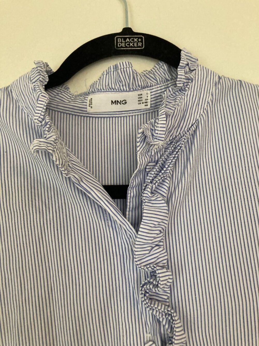 Mango Striped Button Up Blouse, Ruffle Detail, Oversize S - Picture 2 of 5